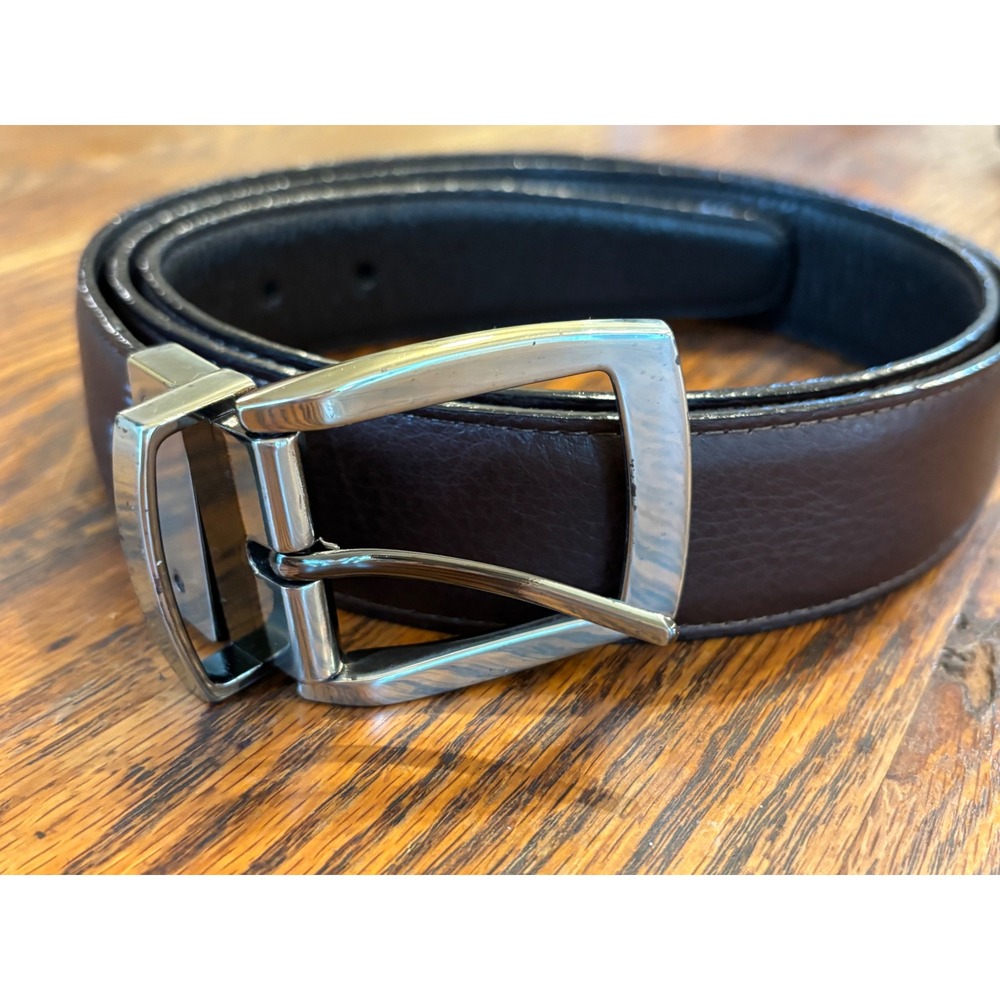 Brighton Mens Reversible Leather Belt M10753 Black Brown Silver Buckle Size 42